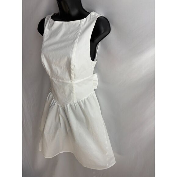 New White Mini Bubble Skirt Dress Bow Back Size M Girly Feminine Romantic Cute - Picture 4 of 11